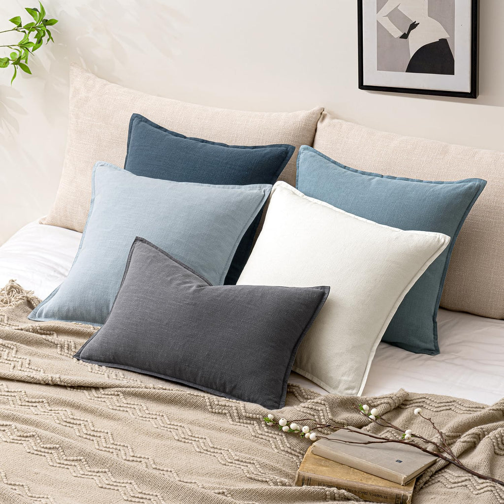 26x26 Inch Linen Solid Euro Throw Pillow Covers Coastal Blue