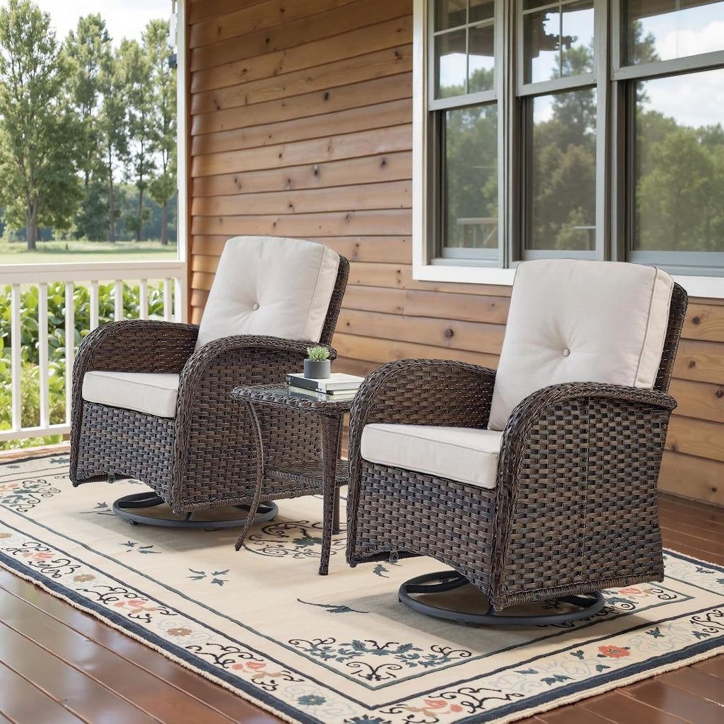 Patio Wicker Chairs Swivel Rocker - Outdoor Swivel Rocking Chairs Set of 2 with Rattan Side Table, Patio Swivel