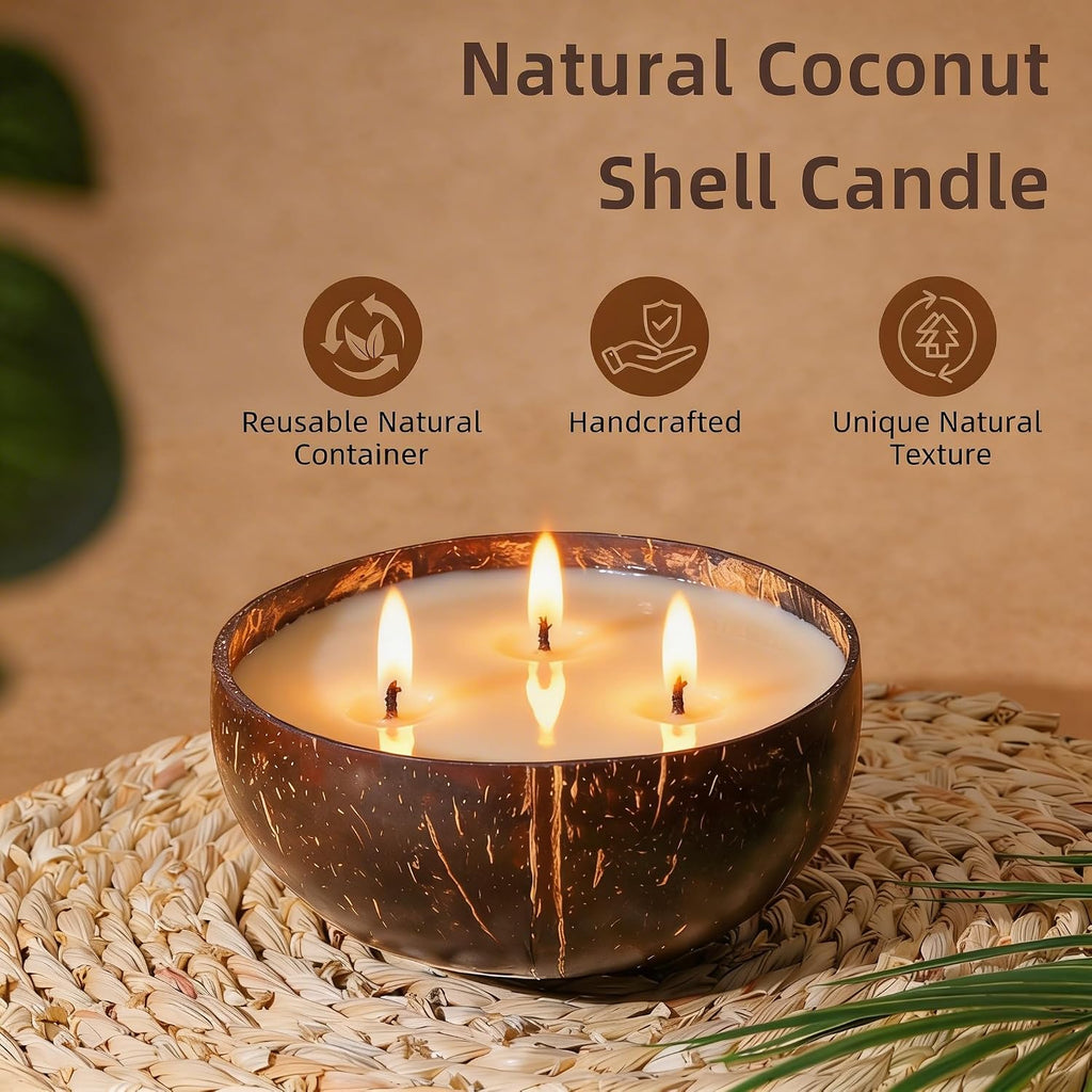 Ocean Breeze Scented Candle, Large 18oz 3 Wick Non Toxic Soy Candles, Natural Coconut Shell Candle, Fresh Airy - Set of 18