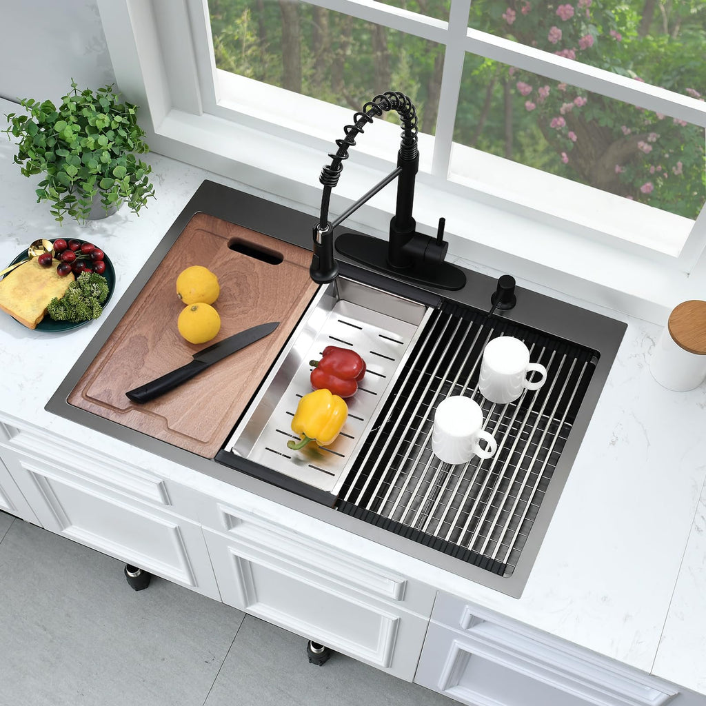33x22 Black Drop In Workstation Stainless Steel Sink