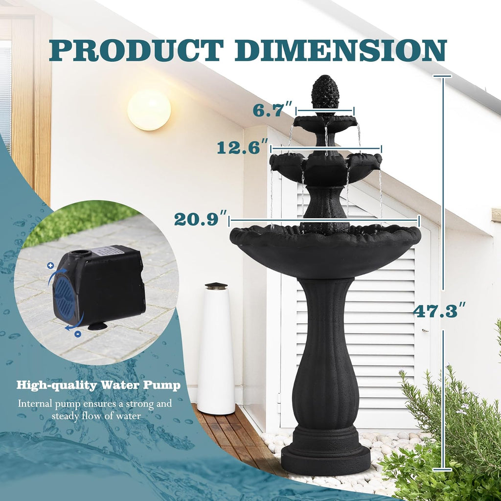 Garden Water Fountain Outdoor, 47.3" High Large Roman Italian Waterfall Fountain for Outside