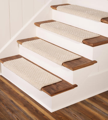 TM Rounded Bullnose Carpet Stair Treads - Anti Slip Indoor Stair Mats for Wooden Stairs, Style: Bayside Charm