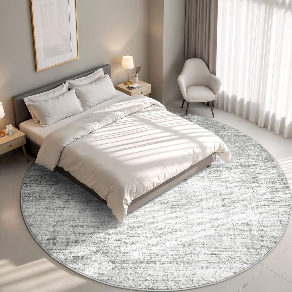 Round Rugs 8ft, Circle Washable Area Rugs, Grey