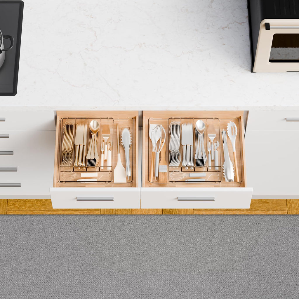 Clear Expandable Silverware Drawer Organizer,9.4-15.6In Adjustable Silverware Tray for Drawer,Acrylic Kitchen Utensil