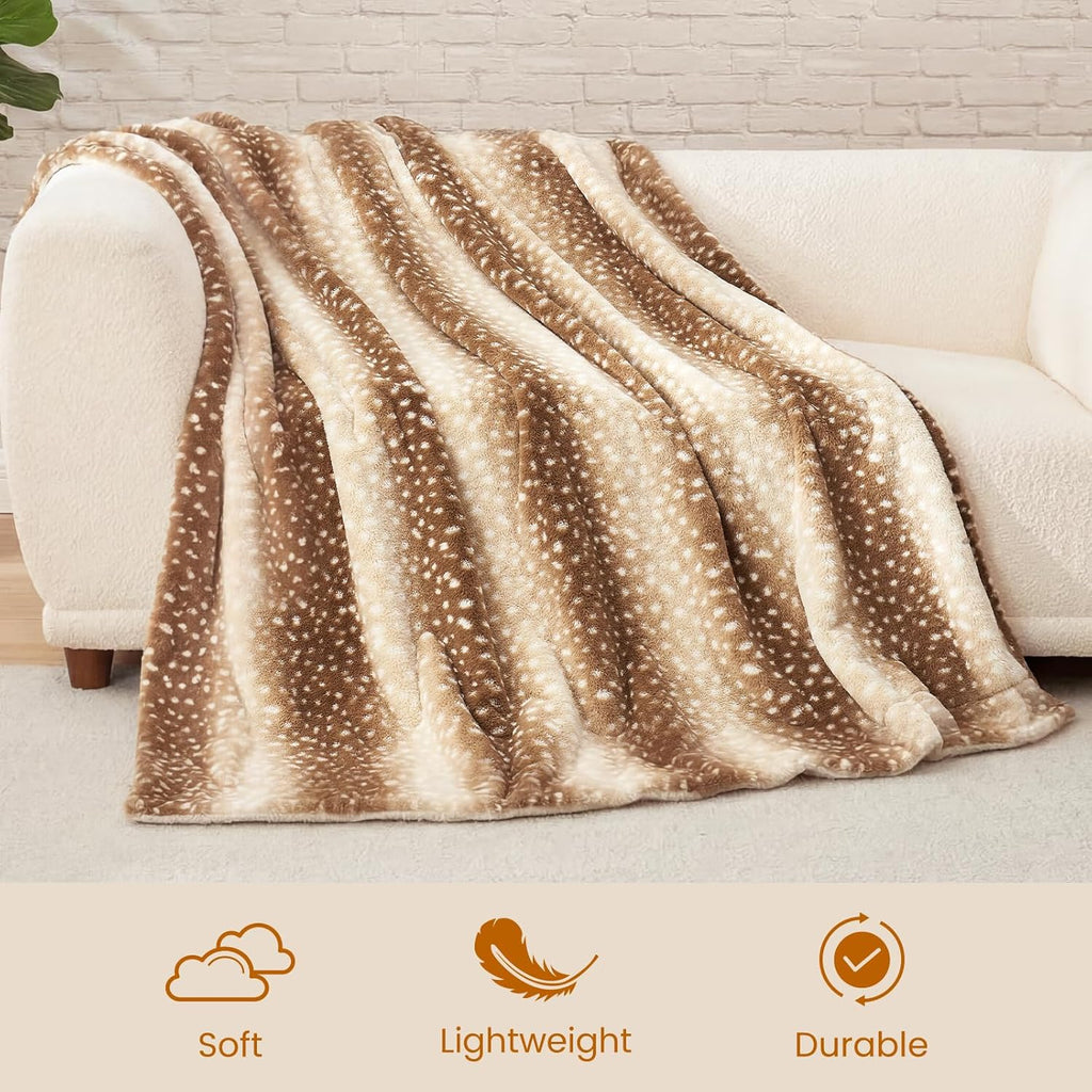 Luxury Faux Fur Throw Blanket Animal Striped Print, Non Shedding Double Sided Blankets Super Soft Fluffy Thick Warm