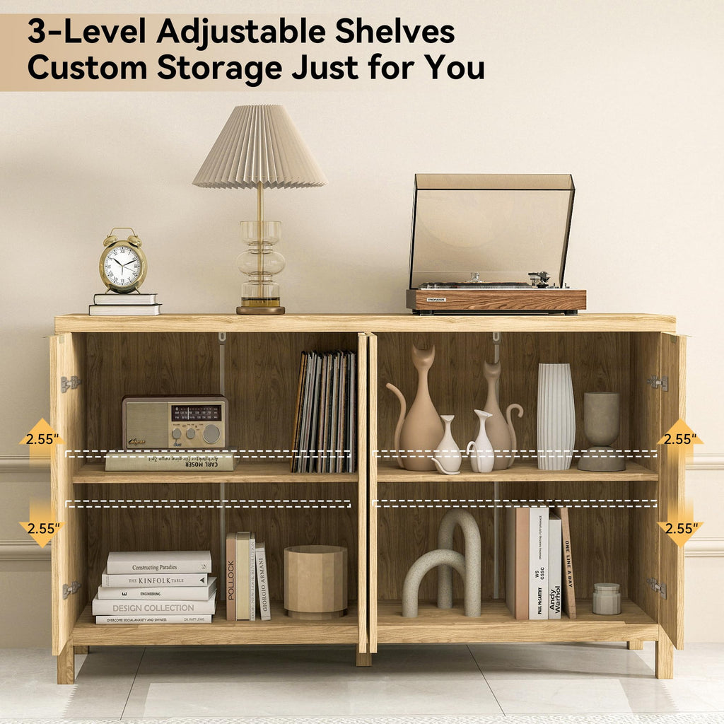Fluted Sideboard Storage Cabinet, Sideboard Buffet Cabinet with Storage, Modern Credenza Coffee Bar Table with 4 Door