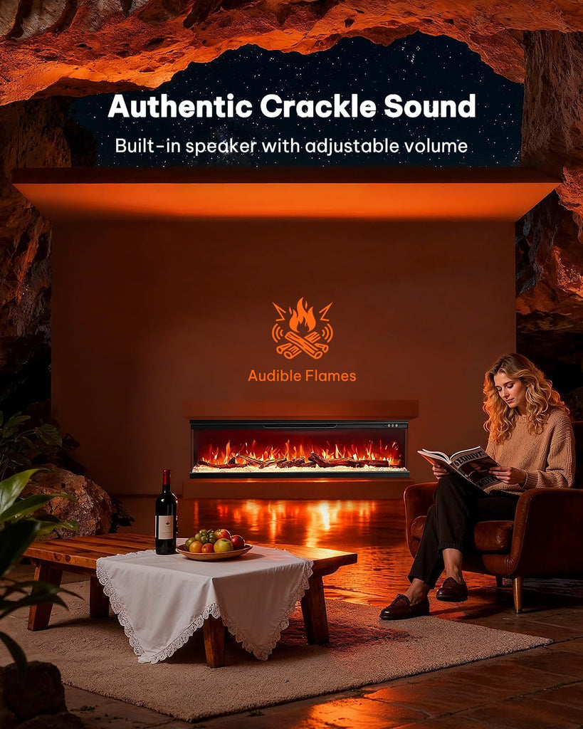 50" 3-Sided Electric Fireplace with Smart App & Alexa Control, 3375 Flame Color Combinations, 15-Color Back, Ember &