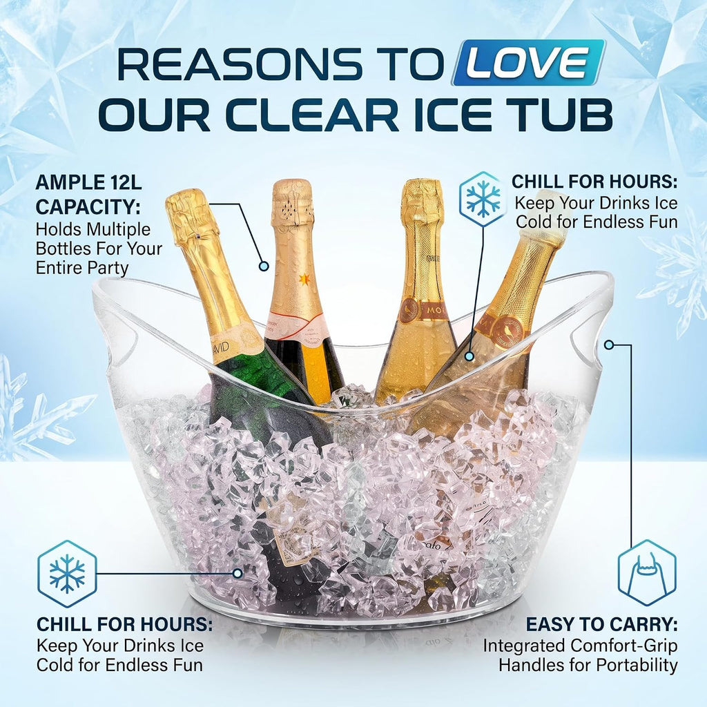 Large Clear Ice Bucket 3 Gallon(12L), Beverage Tub for Parties (2 Pack) - Set of 2