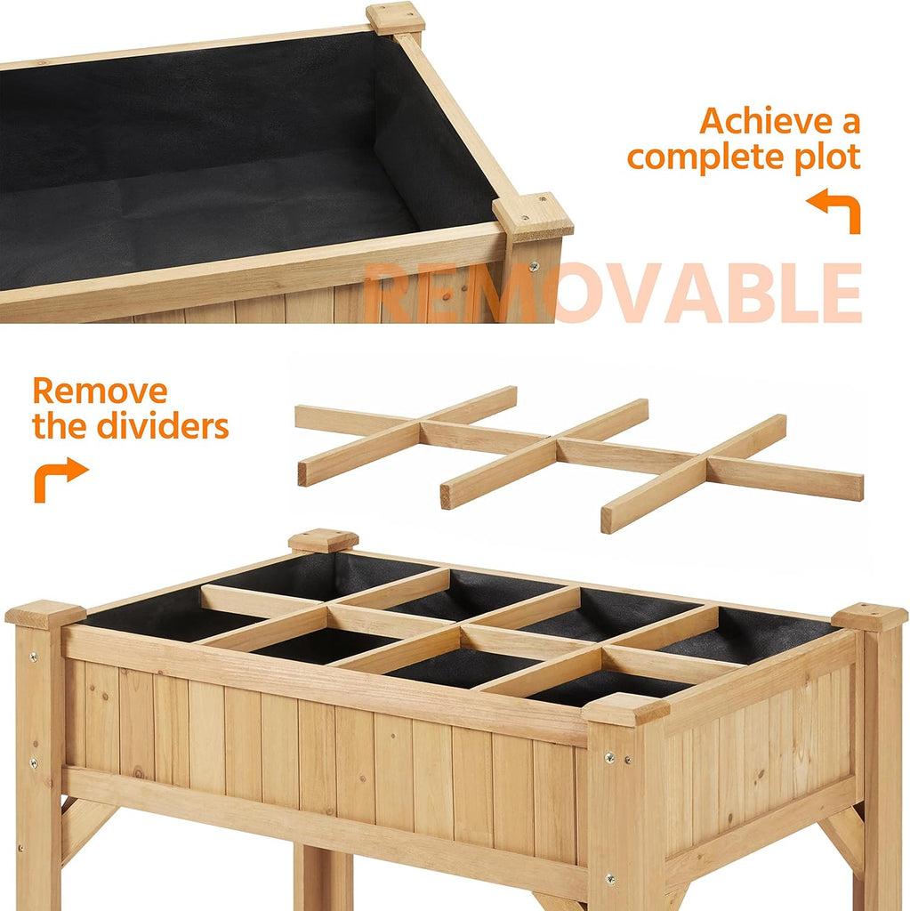 36" Raised Planter Box 8-Pocket with Grow Grid,1Pcs | Waist-high planter saves back, sturdy fir. 8 grids for