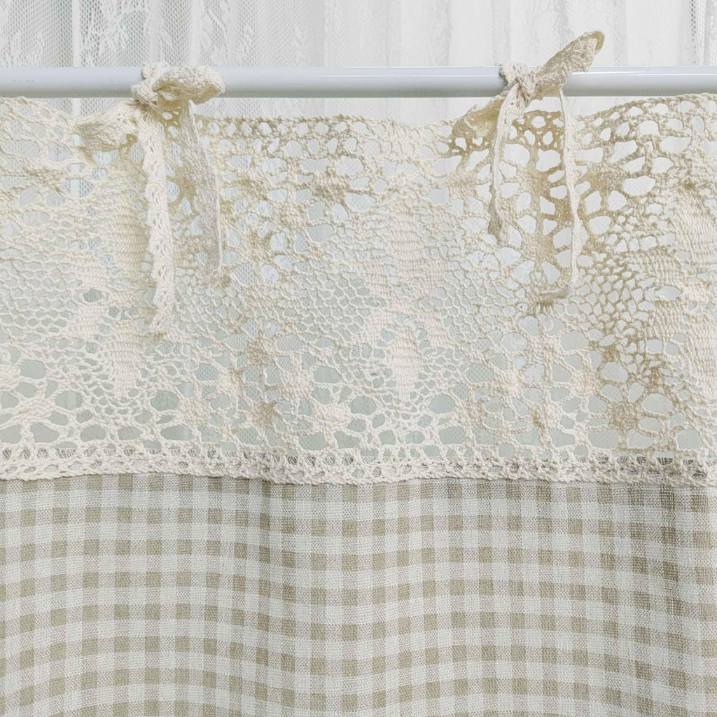 Vintage Buffalo Plaid Valance Stitching Crochet Kitchen Oven Short Curtain