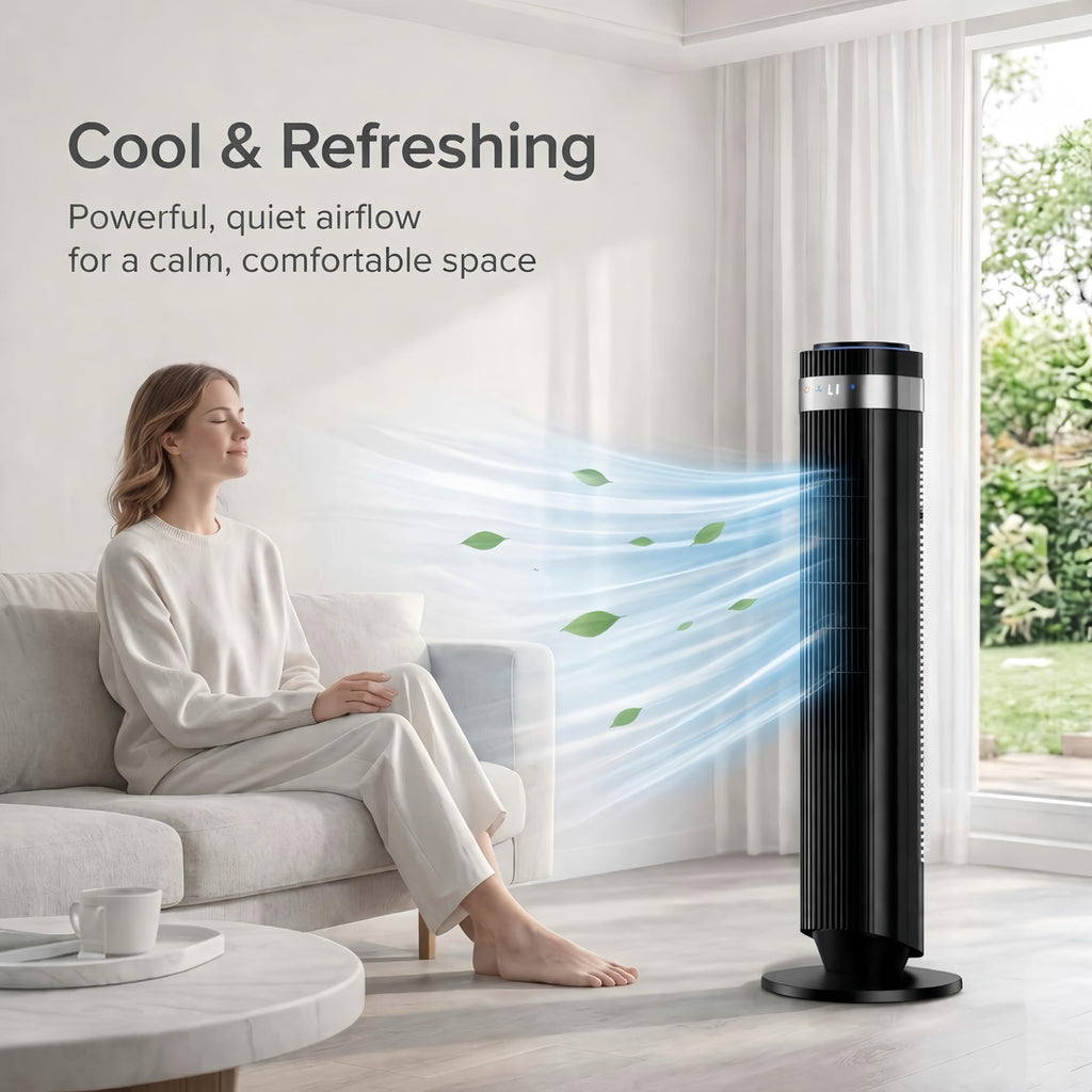 Tower Fan , Oscillating Bladeless Fan with Remote, 5 Speeds 4 Modes Quiet Fan 28dB, 22.3ft/s High Velocity,12H Timer