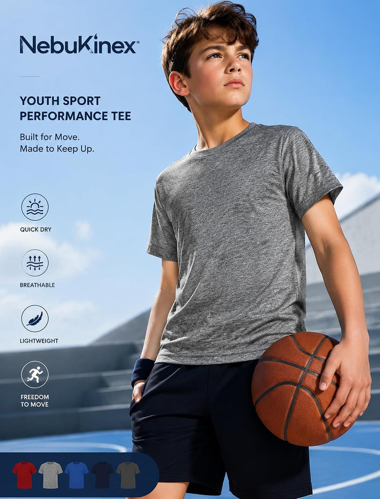 5/6 Pack Youth Boys Athletic Shirts Short Sleeve Quick Dry Active Tops