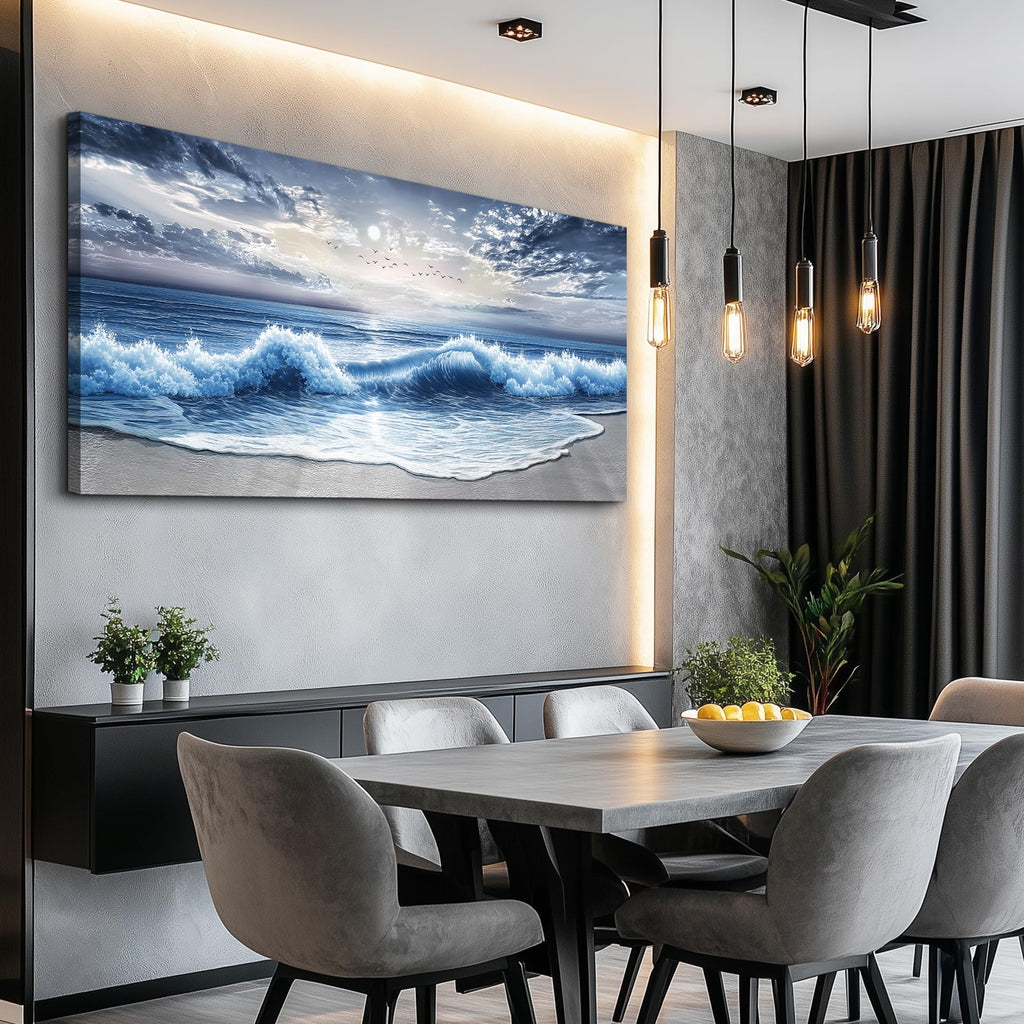 Blue Ocean Wave Painting Wall Art Large Canvas Painting Wall Decoration With Artwork For The Dining Room Printed