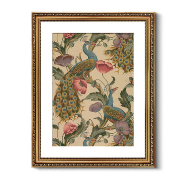 Golden Framed Canvas Wall Art Vintage Peacock, Classic Vine With Poppies Floral Canvas Print Wall Decor, Bird Art