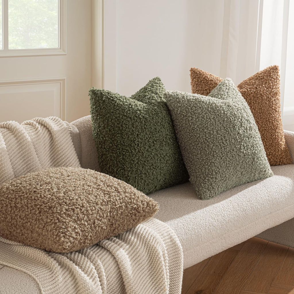 Decorative Faux Fur Pillow Covers Sherpa 18x18 Olive Green