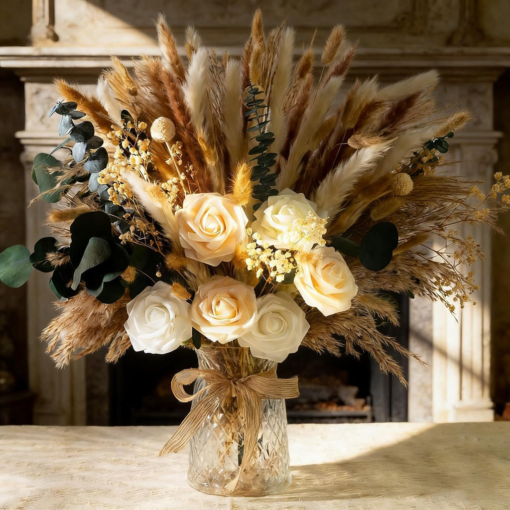 Artificial Flowers in Vase Natural Dried Pampas Grass - Set of 101