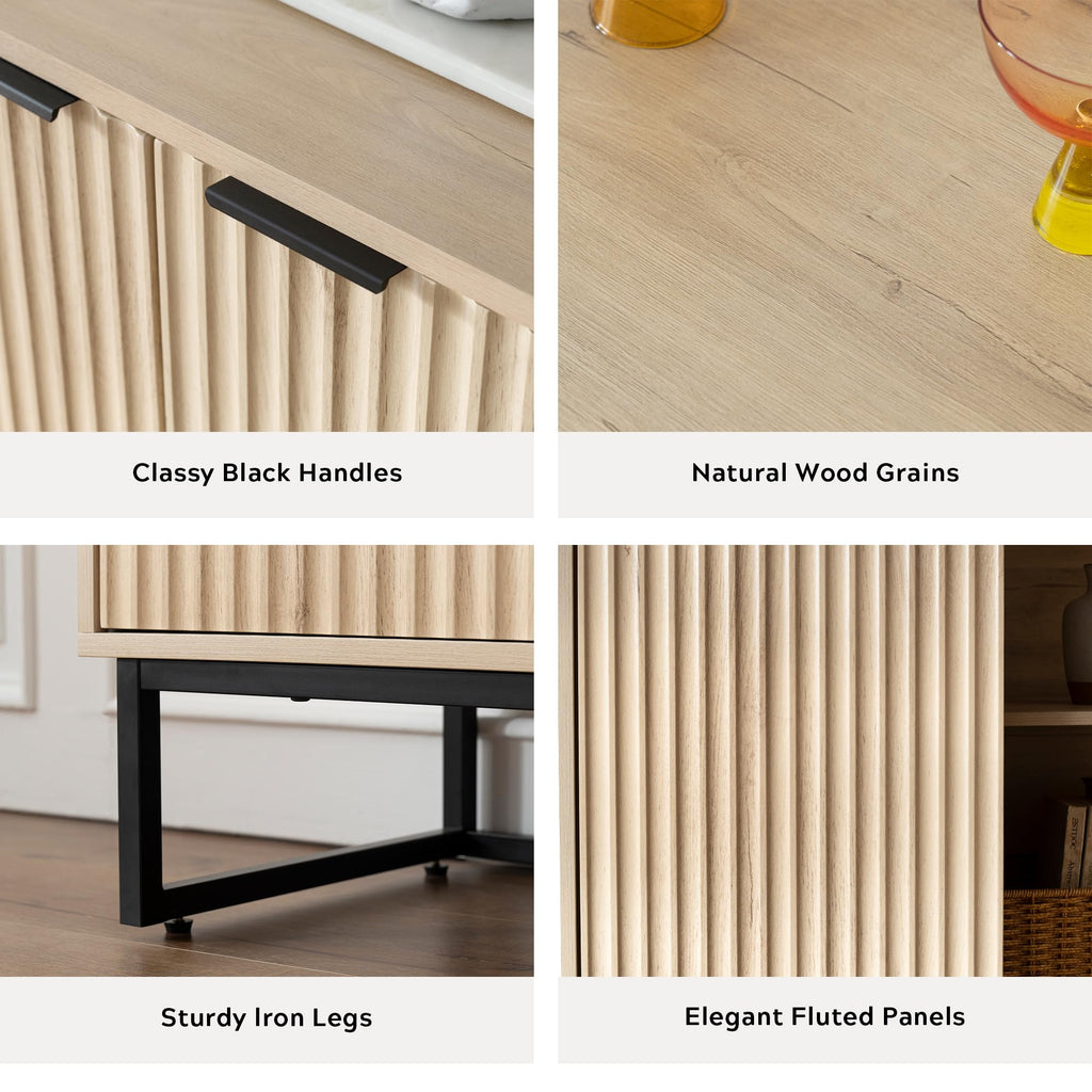 Fluted Storage Cabinet Set of 3, Sideboard Buffet Cabinet, Modern Accent Cabinets with Adjustable Shelves, Credenza