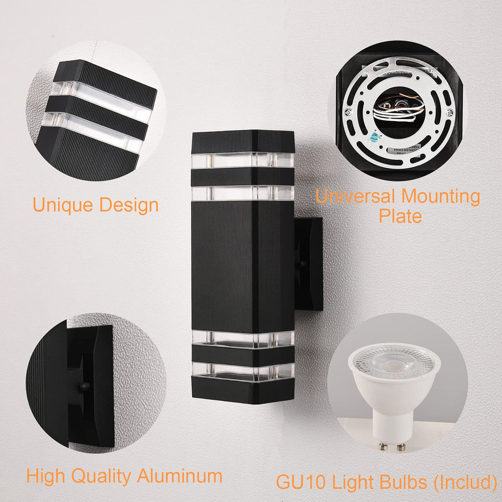 4 Pack Outdoor Wall Lights, Modern Exterior Lighting Fixtures Wall Mount, 2-Layer Black Outdoor Lights, Up and Down