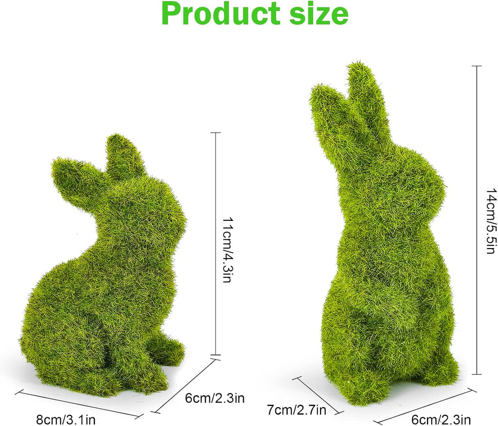 Easter Bunny Decorations,Resin Moss Bunny Figurine,Garden Artificial Moss Rabbit Easter Décor Easter Party Favors - Set of 2
