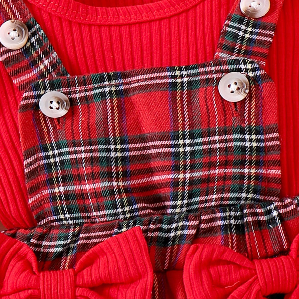 Baby Clothes For Girls Newborn Baby Girl Christmas Outfit Long Sleeve Ruffle Cute Romper Plaid Dress Bow