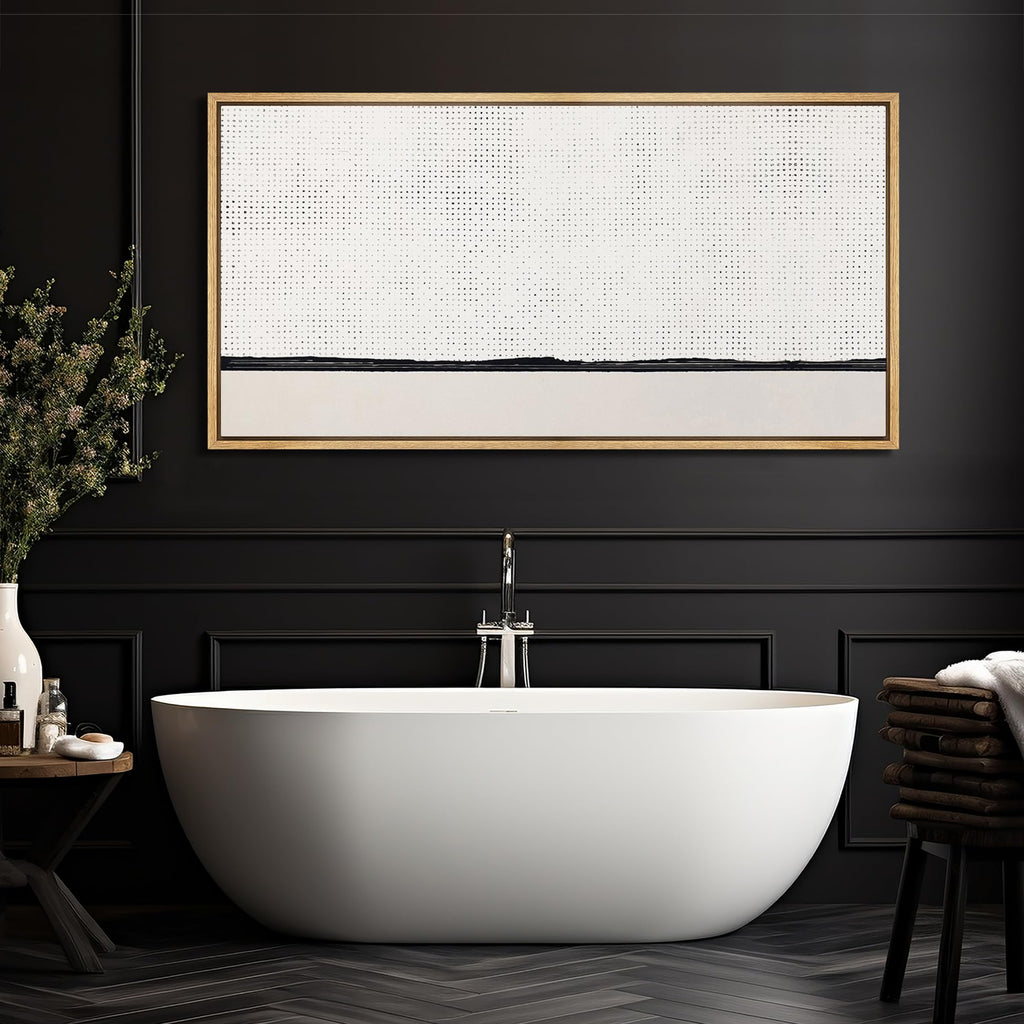 Extra Large Framed Canvas Print Wall Art Minimalist Dotted Horizon Line in Monochrome Antique Retro Fine Art