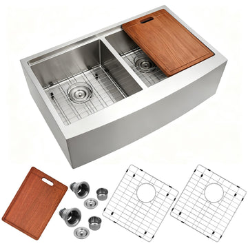 33 Inch 16 Gauge Stainless Steel 50/50 Double Bowl Farmhouse Sink