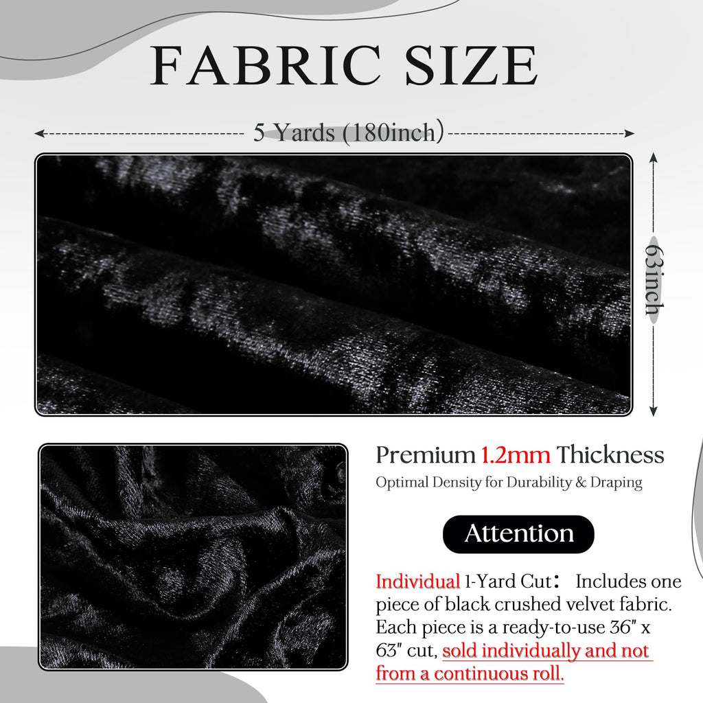 5 Yard 63" Wide Black Stretch Crushed Velvet Fabric