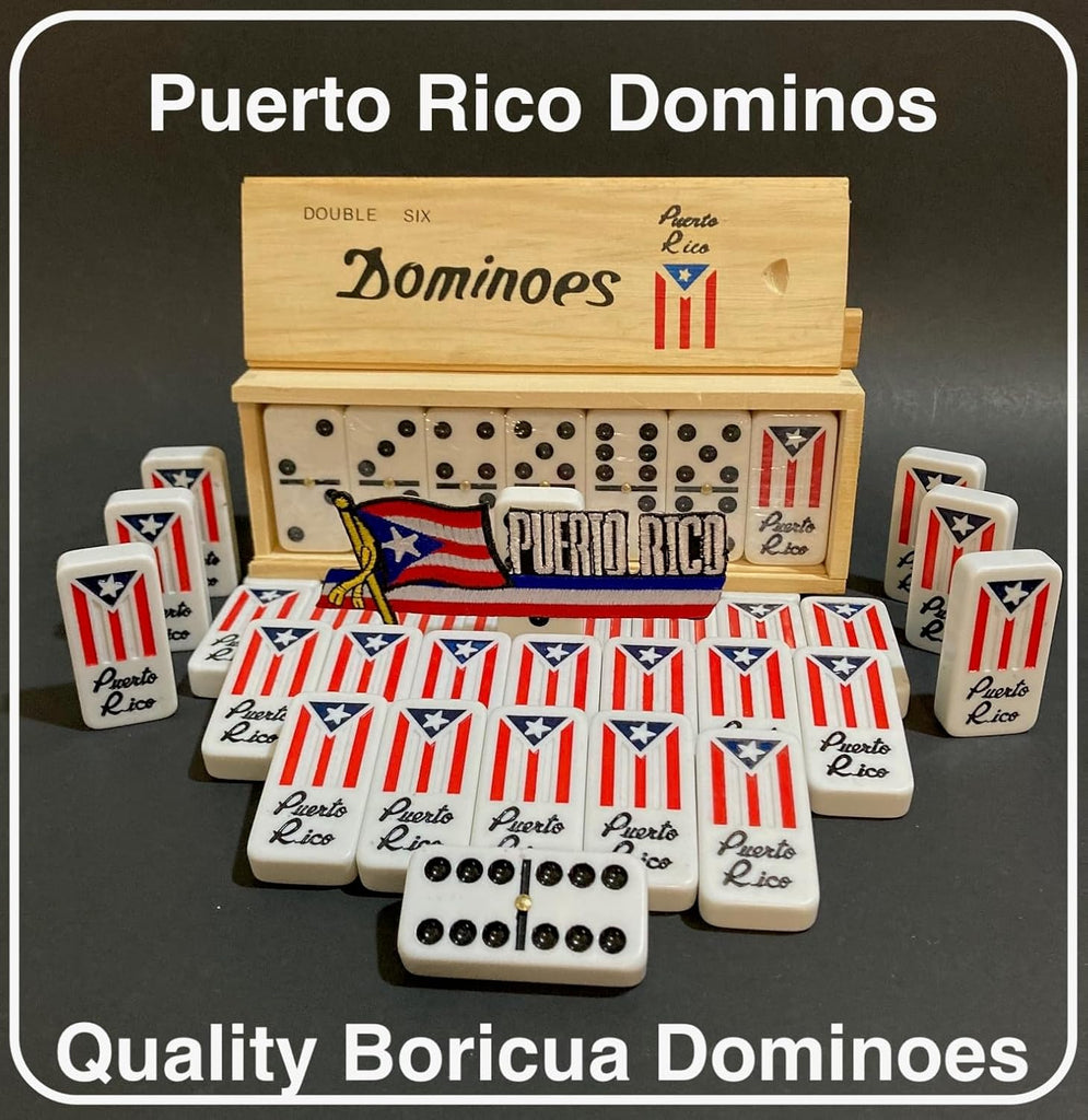 Puerto Rico Dominoes Accessories Puerto Rican Quality Made Domino in Wooden Box - Adult Size, Boricua Style Dominoes