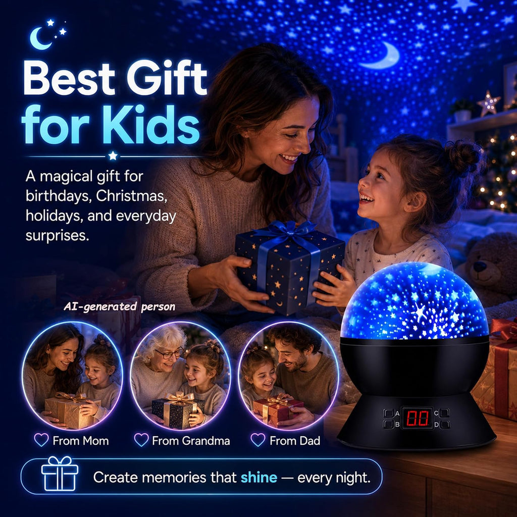 Kids Star Projector Night Light, Star Night Light Projector for Kids, Ceiling Stars Projection Lamp with Timer, 360°