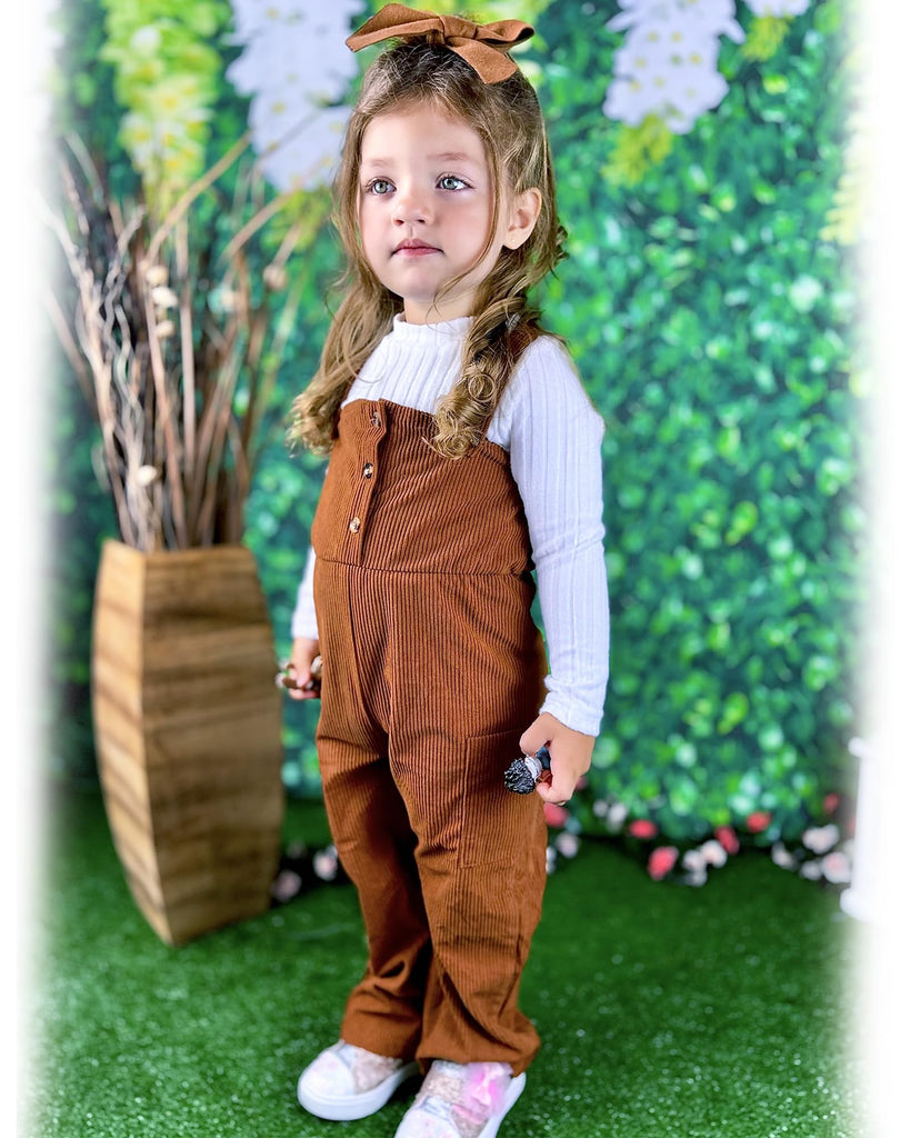 Toddler Girl Corduroy Pinafore Overall Jumpsuit 2 Pieces Outfits Brown