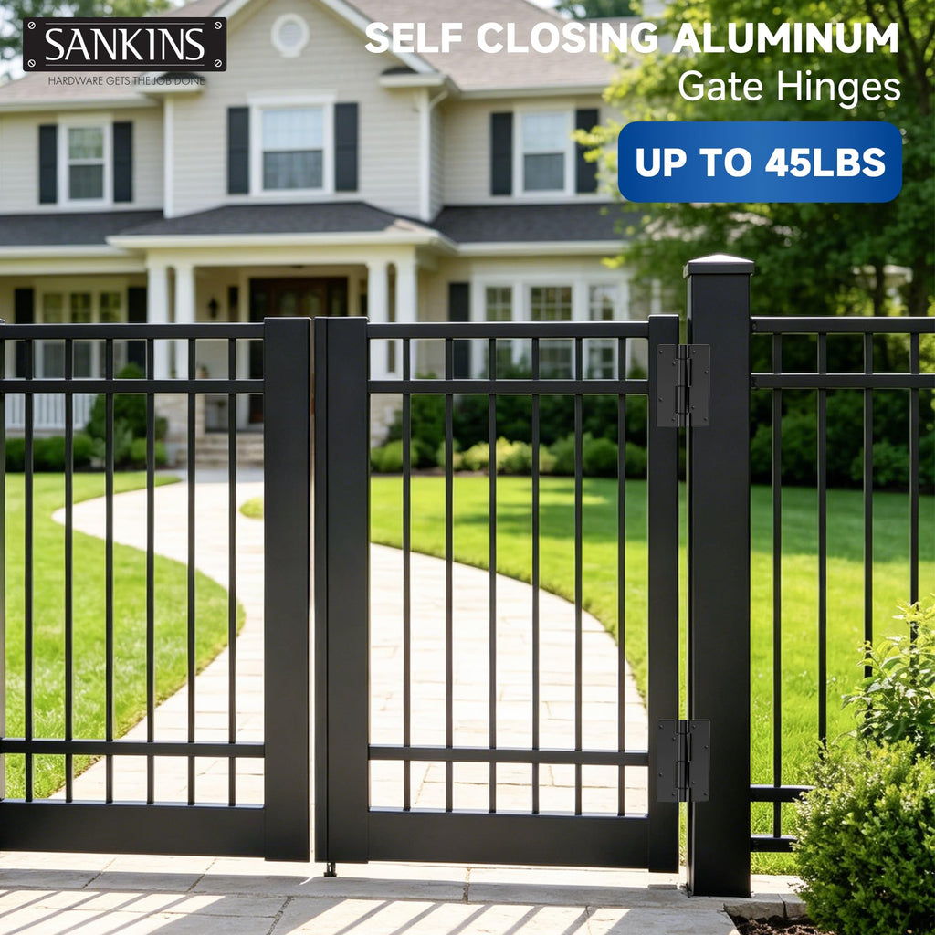 5-3/4" Adjustable Self Closing Aluminum Gate Hinges, Heavy Duty Gate Hinges for Metal Gates, Non-Legged Door Hinges