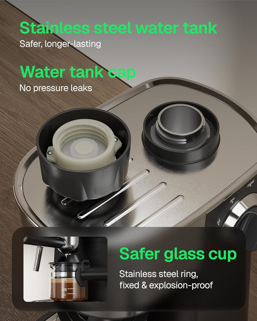 Espresso Machine, 3.5Bar Cappuccino & Latte Maker, 2-4 Cup Stainless Steel Coffee Machine with Milk Frother, 800W