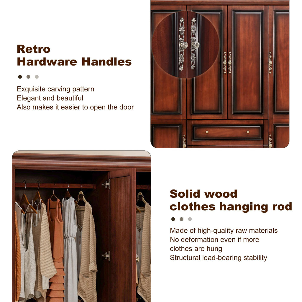 Solid Wood Armoire Wardrobe Closet with Cherry Finish