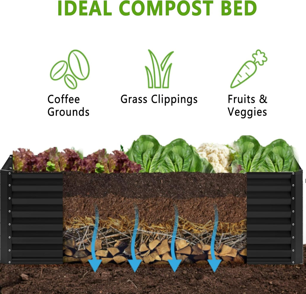 8x4x2FT Galvanized Raised Garden Bed,Planter Raised Beds-Metal Garden Box,Large Plant for Outdoor Planting