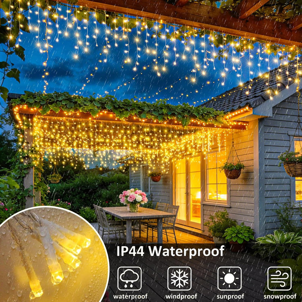 33FT 400 LED Icicle Lights for Outside, Warm White Christmas Lights Outdoor