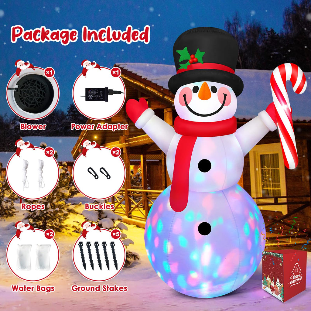 8 FT Tall Christmas Inflatables Outdoor Decorations Blow Up Snowman Inflatable Candy Cane, Build-in Rotating Colorful