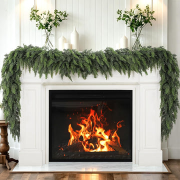Ft Christmas Cedar Garland, Real Touch Soft Greenery Mantel Decor - Set of 9