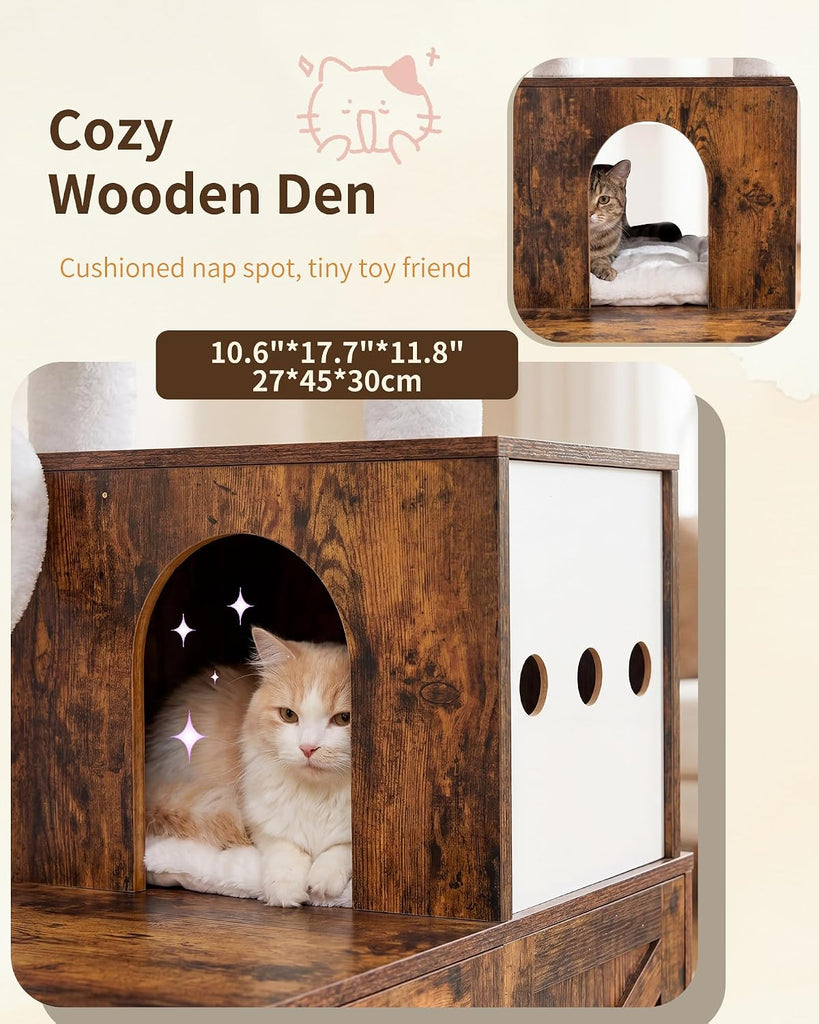 Cat Tree with Litter Box Enclosure, Modern 64" Hidden Tower