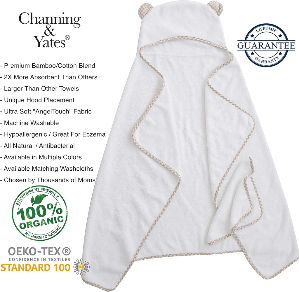 Premium Organic Baby Towel Set - Soft Viscose Bamboo Hooded Towel & Washcloth - Girl & Boy Bath Essentials