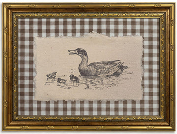 Gold Framed Duck Wall Art, Farmhouse Gingham Canvas Print, 16x12