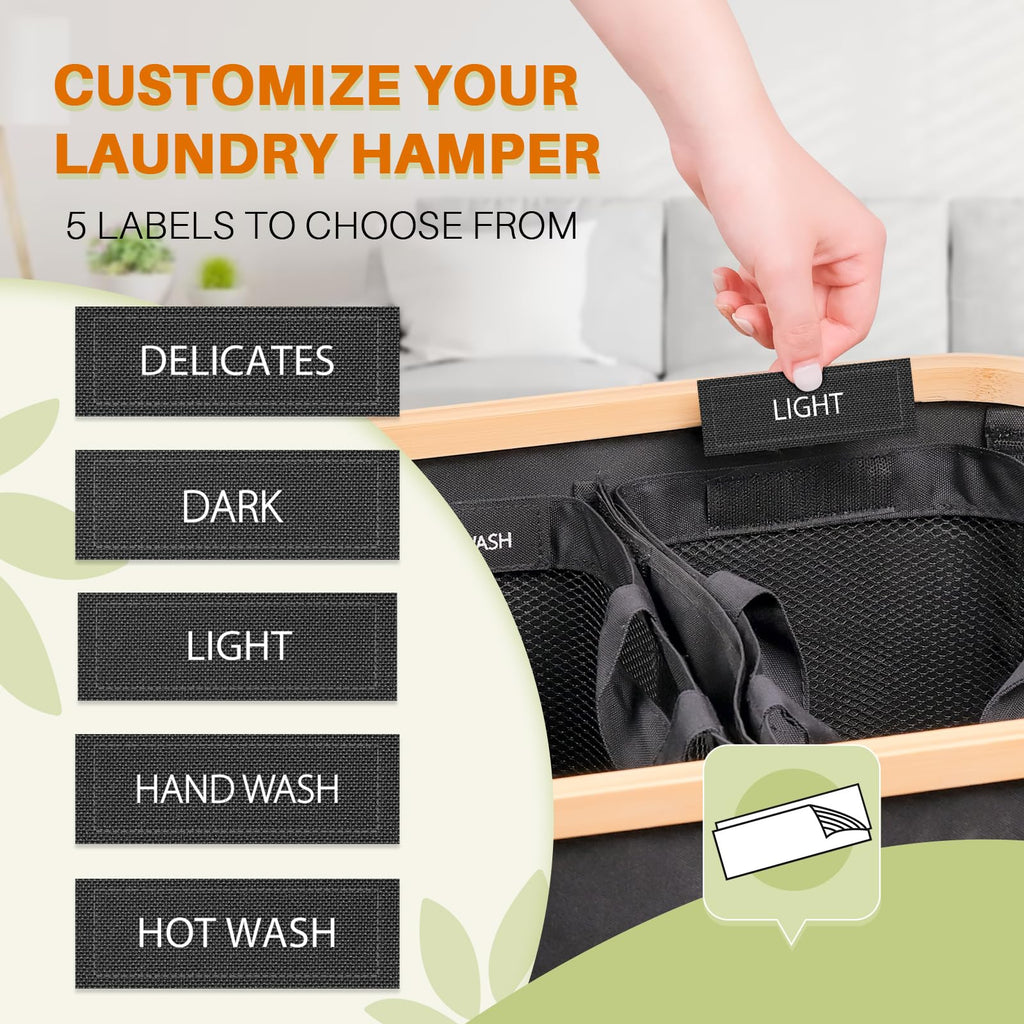 145L Laundry Hamper with Lid, 3 Section Laundry Basket with 3 Removable Bag