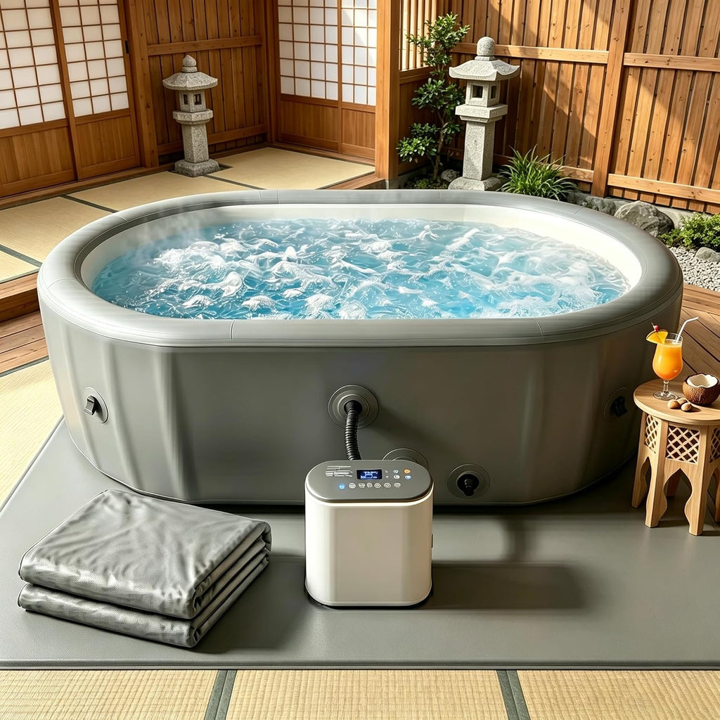 Inflatable Oval Hot Tub, 2 Person Spa with 180 Bubble Jets, Heater, Filter, Cover, 100.4" x 88" x 28"