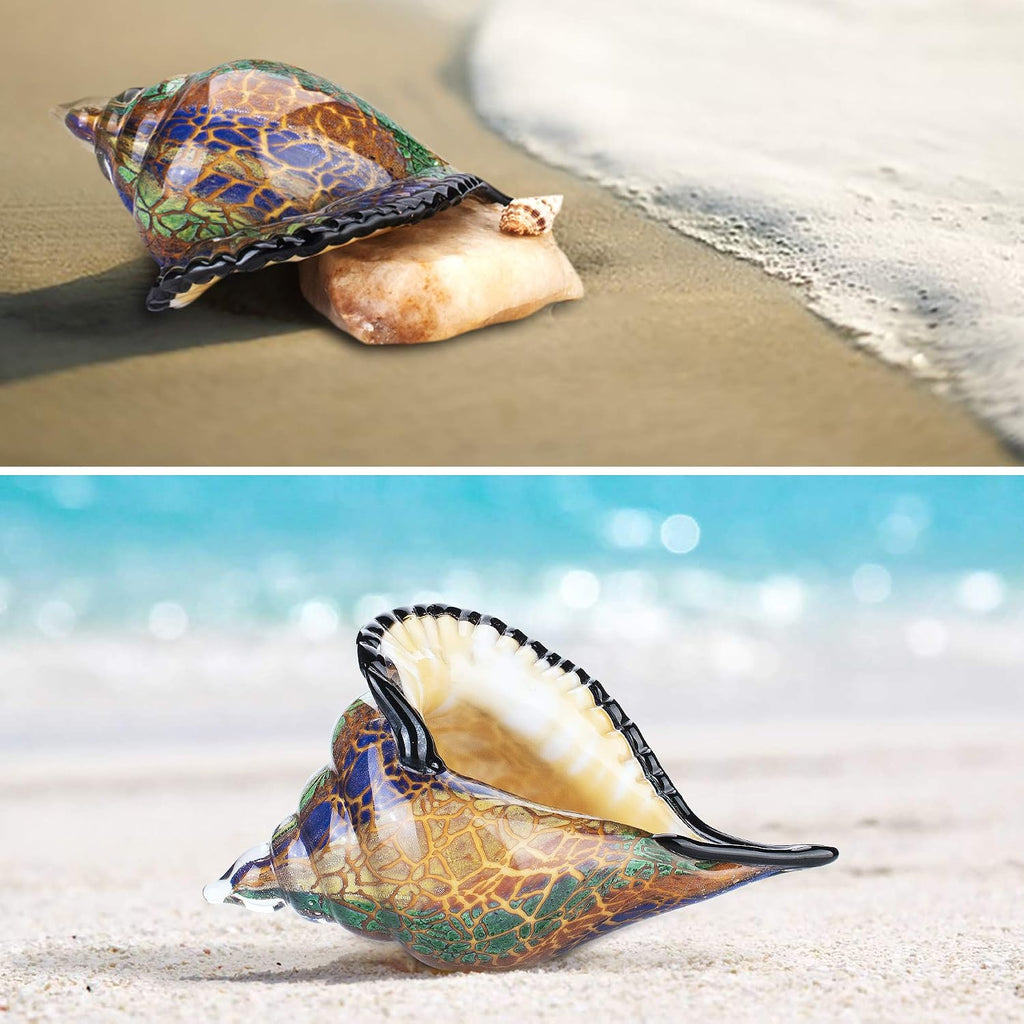 8.4" Glass Conch Figurines, Hand Blown Seashell Art Figurine