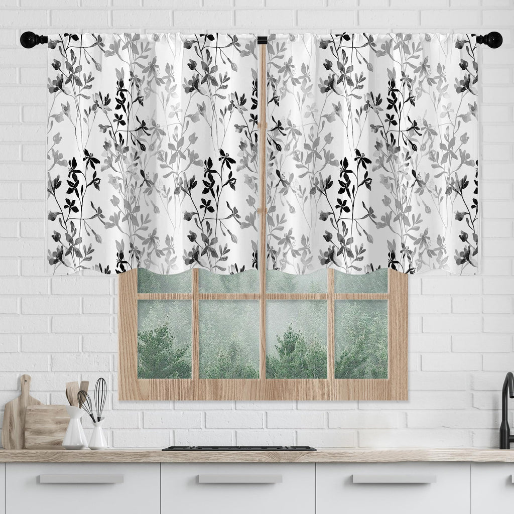 Black Grey Floral Curtains Valances for Windows Over Sink Flower Valance