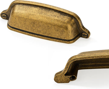 10 Pack 3 inch(76 mm) Antique Brass Cabinet Cup Pulls Aged Gold Drawer Pulls Kitchen Hardware Vintage Brass Cabinet
