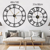 LEIKE 31 Inch Extra Large Wall Clock, Retro Decorative Oversized Silent Little Ticking Battery Operated,Black Metal