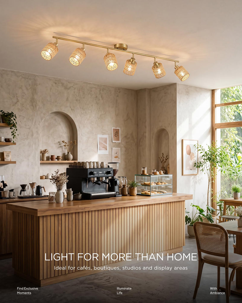 44.9" Kitchen Track Lighting, 6-Light Rattan Track Light