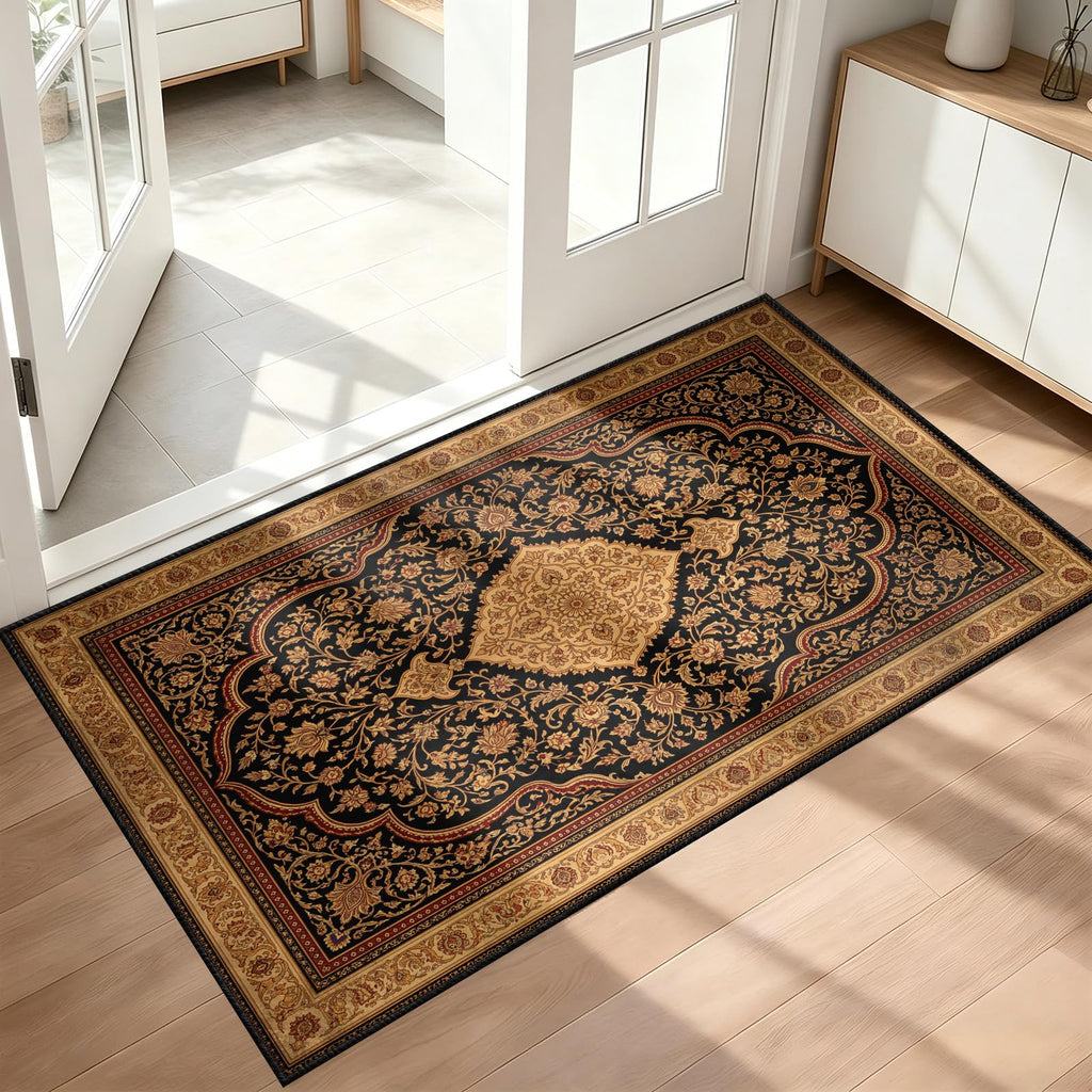 Gothic Victorian Rug Black Gold Boho 8x10 ft Area Rug