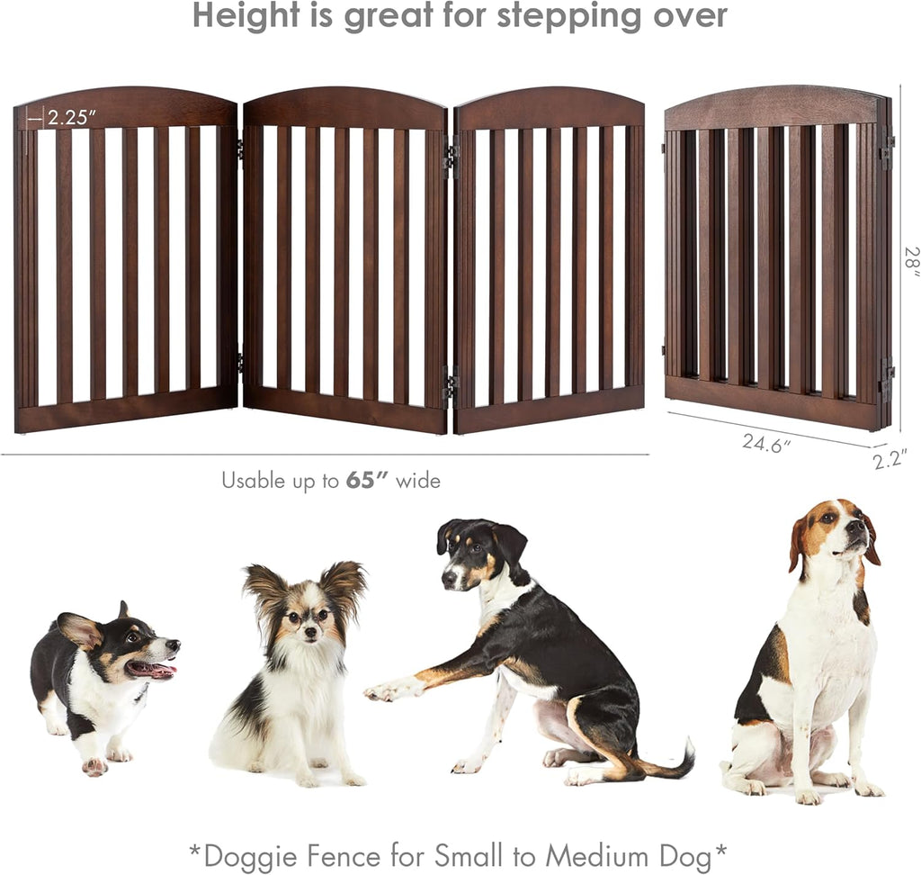 Wooden Freestanding Foldable Dog Gate, Stylish Modern, 28" Tall