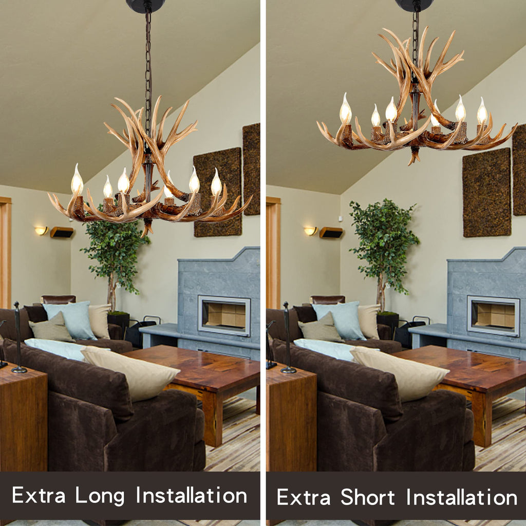 Pre-Assembled 6-Light Resin Faux Deer Antler Chandelier, Rustic